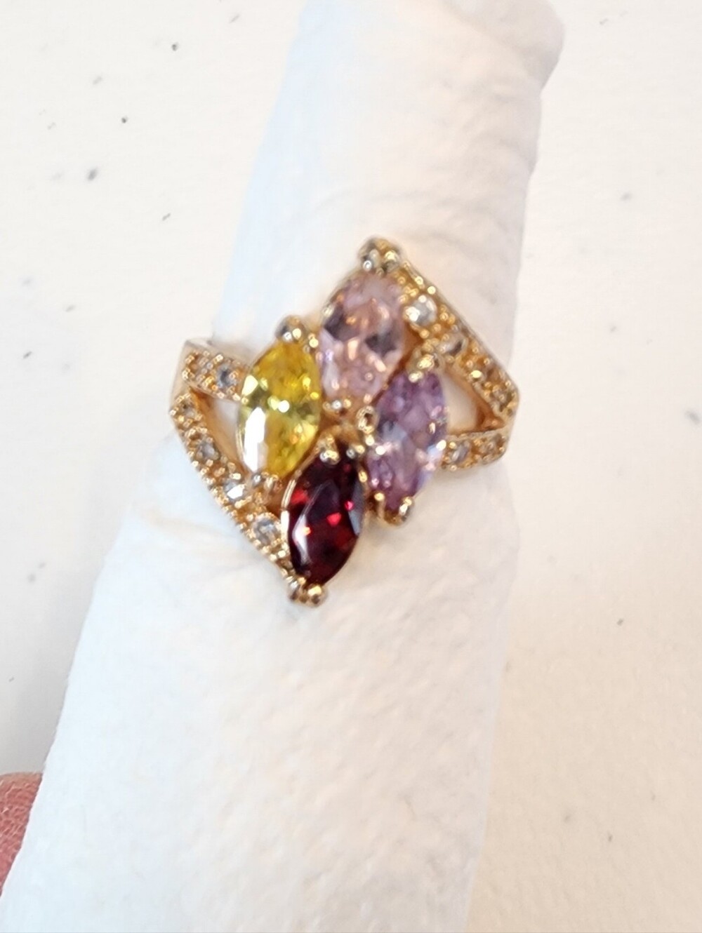 Gold Multi-Stone Women’s Cocktail Ring - Pink, Yellow, Purple, Red